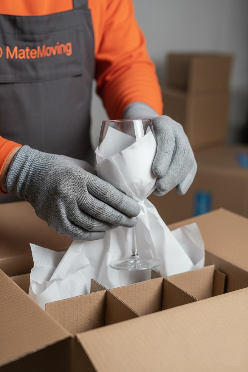 Mover wrapping furniture in protective film